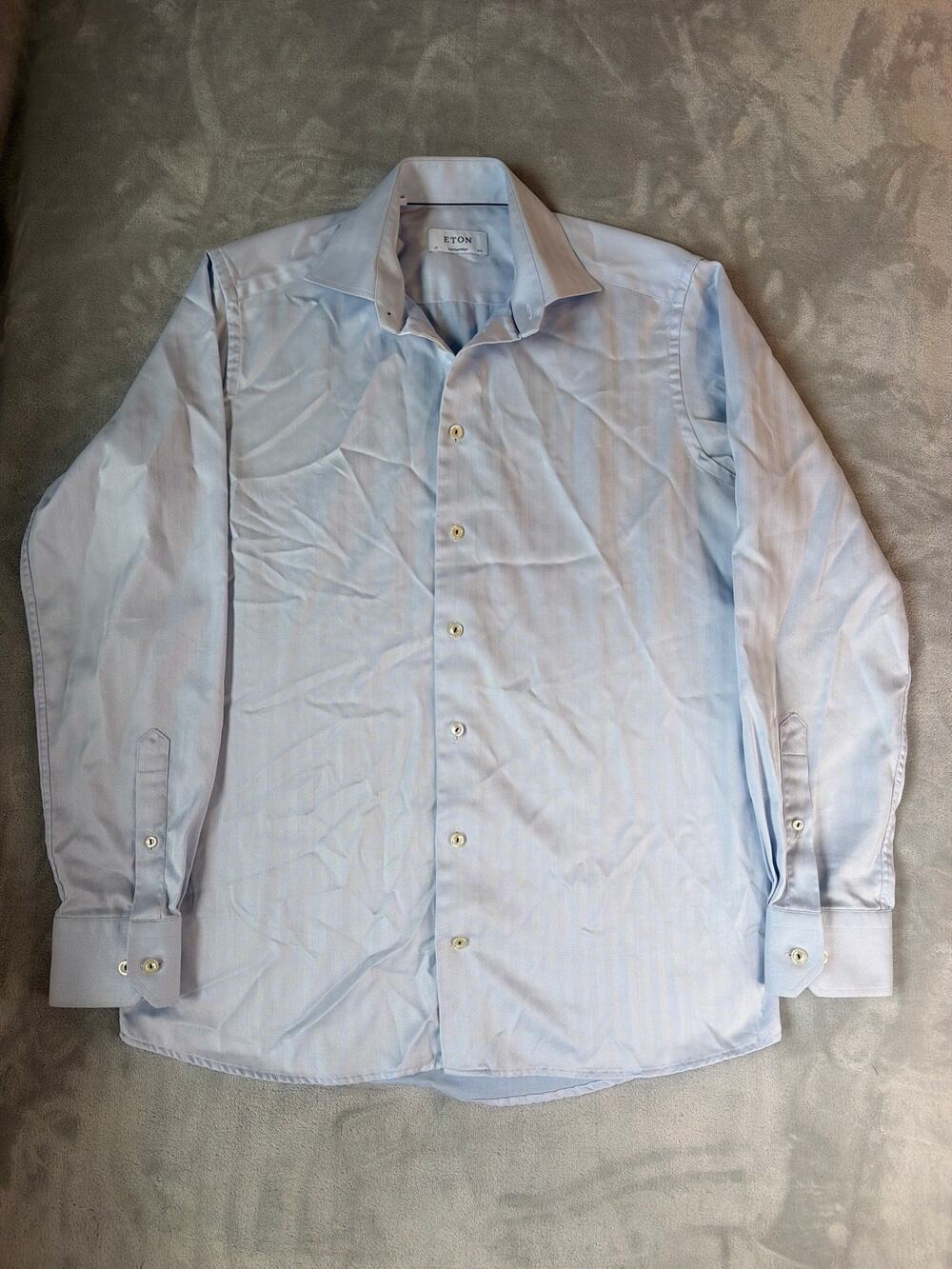 Eton Contemporary Fit Light Blue Herringbone Twill Dress Shirt 15.5 39